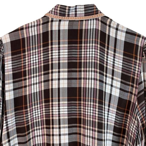 Chico’s Brown Plaid Ruffle Front Shirt Size Large - Picture 9 of 9